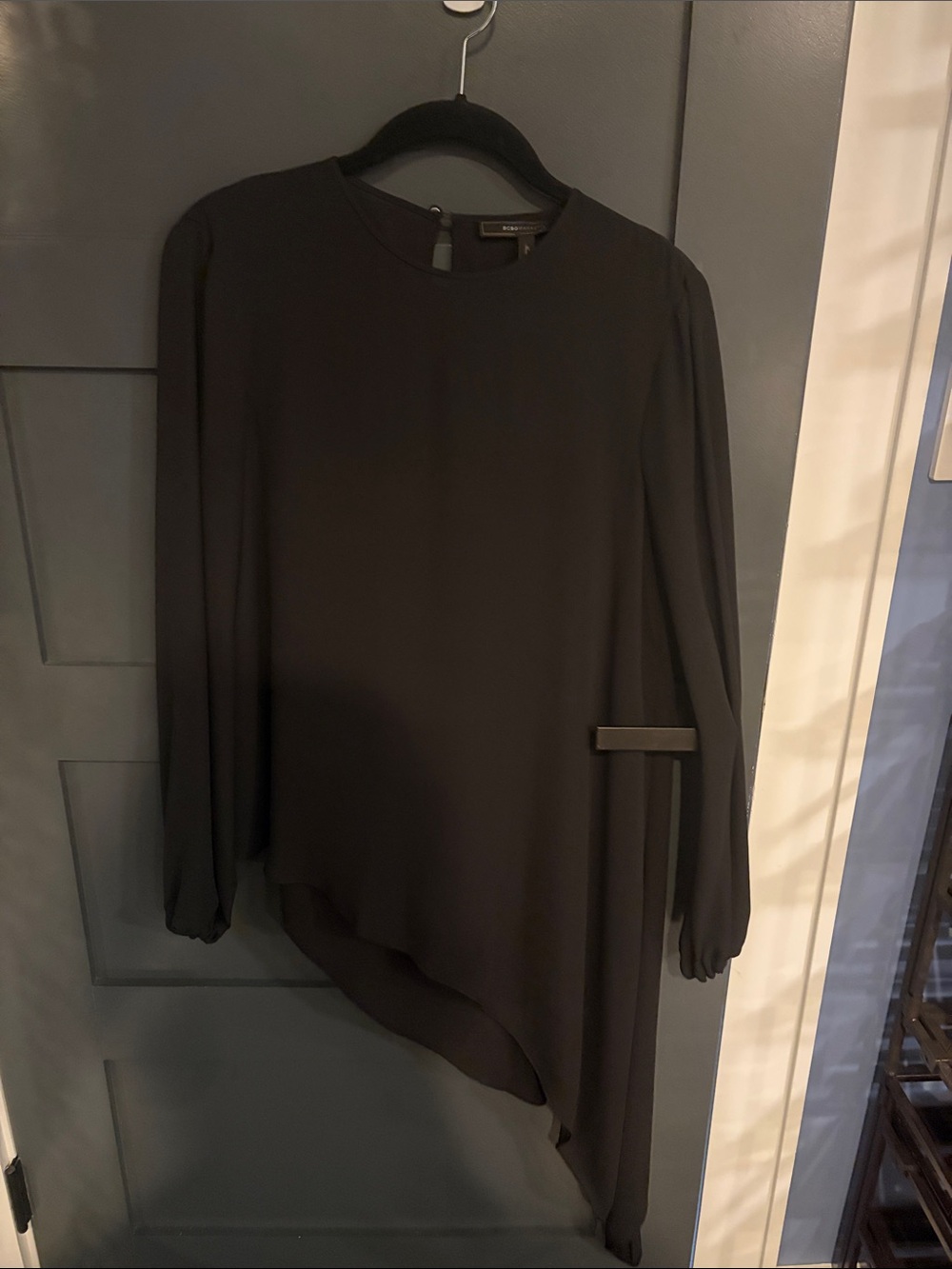 BCBGMaxAzria Black Asymmetrical Long-Sleeve Tunic Dress